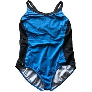 Lands End One Piece Swimsuit Blue Black 22W